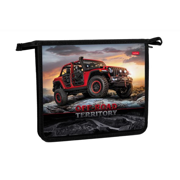 Папка для тетрадей Пластиковая А5ф Hatber 2 отделения на молнии-Крутой внедорожник-  в индив.упак. , 